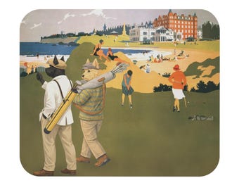 Miniaturowa podkładka na stół St Andrews Scotland | Szkocka sztuka vintage z nadmorskiego krajobrazu | Dekoracja do domu z szkockim terierem | Prezent dla Szkocji