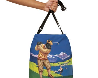 Torba typu crossbody Crans Switzerland, plakat z motywem golfa alpejskiego w stylu vintage, torba podróżna z motywem szkockiego teriera, sztuka ze szwajcarskimi Alpami