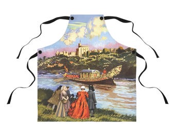 Fartuch z zamku Windsor, fartuch kolejowy w Szkocji, zabytkowy fartuch podróżny, prezent z Anglii