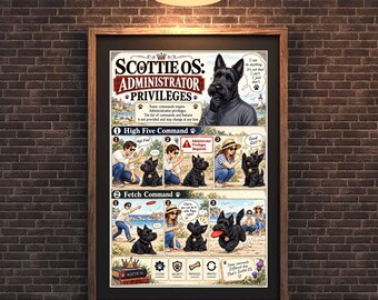 Scottie OS: uprawnienia administratora | Zabawny wydruk cyfrowy szkockiego teriera | Humor komputerowy o szkockim psie | Natychmiastowe pobranie