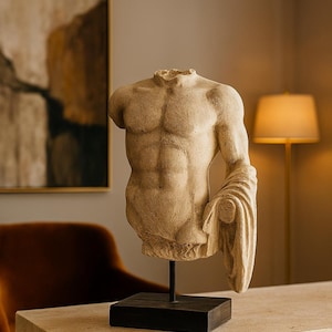 Designer Greco-Roman Torso Sculpture – Handcrafted Resin Statue for Luxury Home Decor Art Display