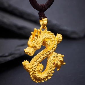 24Kt. Gold plated北京 ドラゴン 24K 980 Solid Pure Gold Diamond Cut Dragon Vintage Pendant