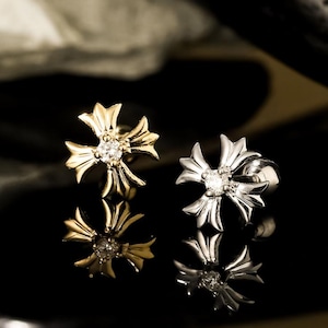 18k Gold Mini Trendy Crystal cross Screw Earrings 219