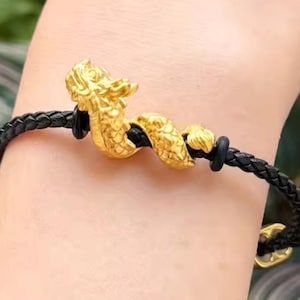 24k Genuine Yellow Gold 999 3D hard gold Dragon charm luck Lucky pendant Perfect gift 223