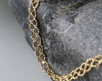 18k Genuine Yellow Gold Chain  Rice Bead Lace Style Gold Ball Braided Bracelet Perfect gift for Birthday Anniversary 219