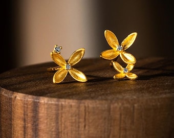 Pendientes de flor de laurel con diamantes en oro de 24 quilates (999), ideal como regalo de cumpleaños o aniversario. 308