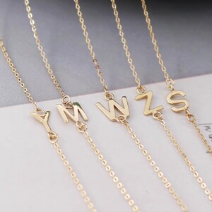 Colar com pingente de ouro genuíno 14k, alfabeto inicial minimalista com 24 letras, presente perfeito para aniversário ou casamento, madrinha de casamento 213