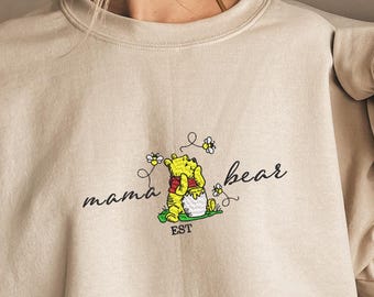 Embroidered Mama Sweatshirt, Personalized Embroidered Mama Bear Shirt, Best Mom gift, Custom embroidery disney tshirt