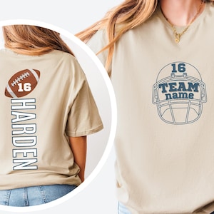 Camiseta personalizada com nome e número do time de futebol americano, camiseta para mamãe, camiseta personalizada com nome do time, camiseta personalizada de futebol americano do ensino médio
