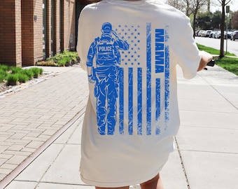Custom Last Name Police American Flag Comfort Colors T-Shirt, Thin Blue Line