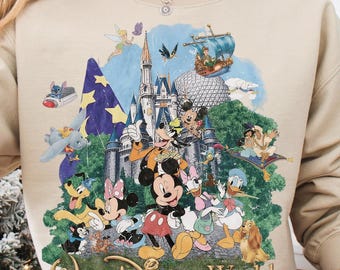 Vintage 90’s Retro Walt Disney World Sweatshirt, Disney World Magic Kingdom Shirt, Disney Mickey And Friends Shirt, Disney Family Trip 2026