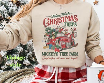 Mickey's Tree Farm Vintage Design Sweatshirt & Hoodie, Mickey and Friends Christmas, Retro Disney Sweatshirt, Christmas Disney Family Gift