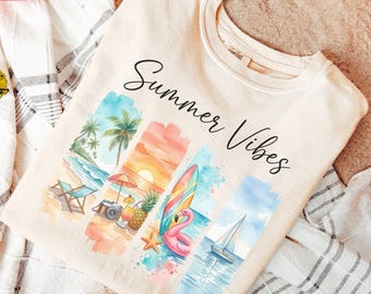 Comfort Colors® Summer Vibes T-Shirt, Sunset Beach Shirt, Cute Beach Vacation Shirt, Ocean Sunset Shirt, Trendy Summer Tee, Gift For Mother