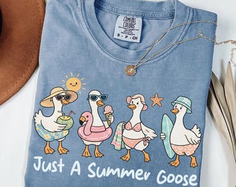 Comfort Colors® Silly Goose Just a Summer Shirt, Funny Beach Goose Tee, Vacation Outfit Shirt, Cute Ocean Graphic Tee, Travel Gift for Women