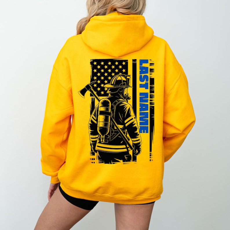 Aangepaste brandweerhoodie achternaam: zwaar brandweercadeau afbeelding 9