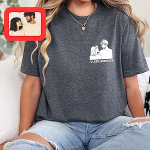 Personalized Roman Numeral Portrait T-shirt, Custom Hand Draw Anniversary Date Shirt, Matching Couples Outfit, Honeymoon Shirt, Wedding Tee