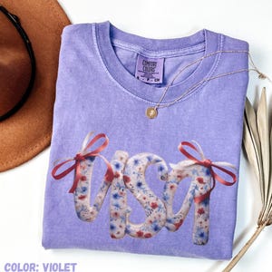 Comfort Colors Coquette USA Shirt: Floral Patriotic 4th of July Tee