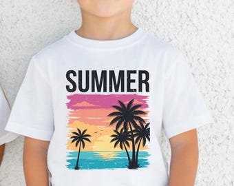 Summer Beach Youth Toddler Shirt, Tropical Palm Tree Shirt, Summer Vacation Tee, Ocean Sunset Shirt, Coastal Aesthetic Shirt, Gift For son