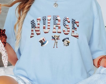 Camiseta de enfermera patriótica: camiseta con la bandera estadounidense del 4 de julio