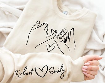 Custom Name Couple Sweatshirt With Initials On Sleeve, Custom Couple Hoodie, Anniversaries Outfit, Matching Valentines Clothing,Wedding Gift