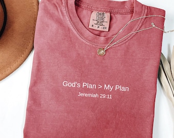 God’s Plan > My Plan Comfort Colors® T Shirt, Bible Verse Shirt, Minimalist Christian Shirt, Christian Apparel, Religious Shirt, God Lover
