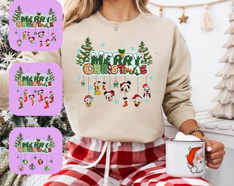 Camiseta de Natal personalizada da Disney para a família, camisetas de Natal combinando, camiseta de Natal personalizada com personagens da Disney, camiseta "Mickey's Very Merry" de 2026