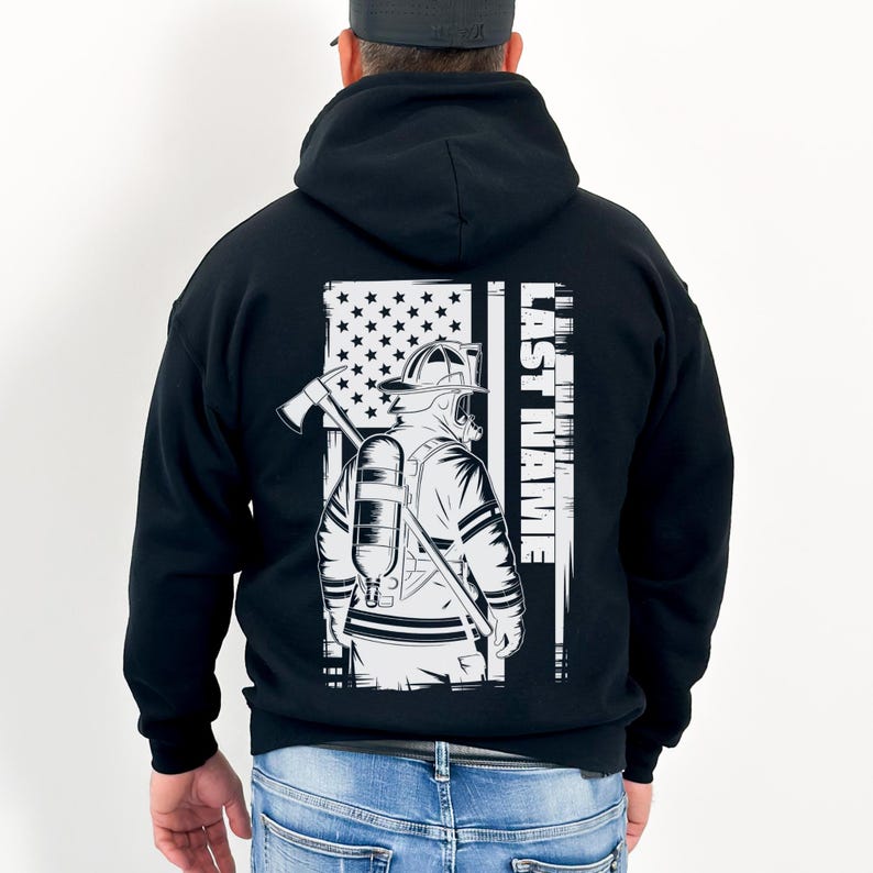 Aangepaste brandweerhoodie achternaam: zwaar brandweercadeau afbeelding 15