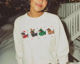 Dachshund Christmas Sweatshirt, Wiener Dog Holiday Sweater, Dog Lover Gift