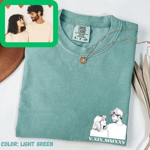 Confort Colors Personalized Roman Numeral Portrait T-shirt, Custom Hand Draw Anniversary Date Shirt, Matching Couples Outfit,Honeymoon Shirt