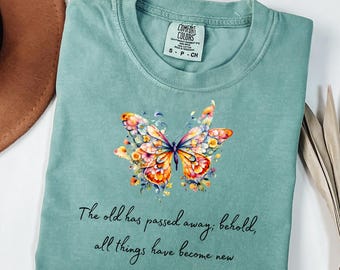 Camiseta cristiana Comfort Colors Butterfly: Camiseta con versículo bíblico de Jesús