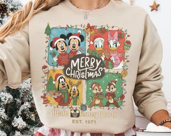 Retro Walt Disney World Christmas Sweatshirt, Mickey and Friends Christmas Shirt, Disney Family Chrismtas Shirt, Very Merry Christmas Party