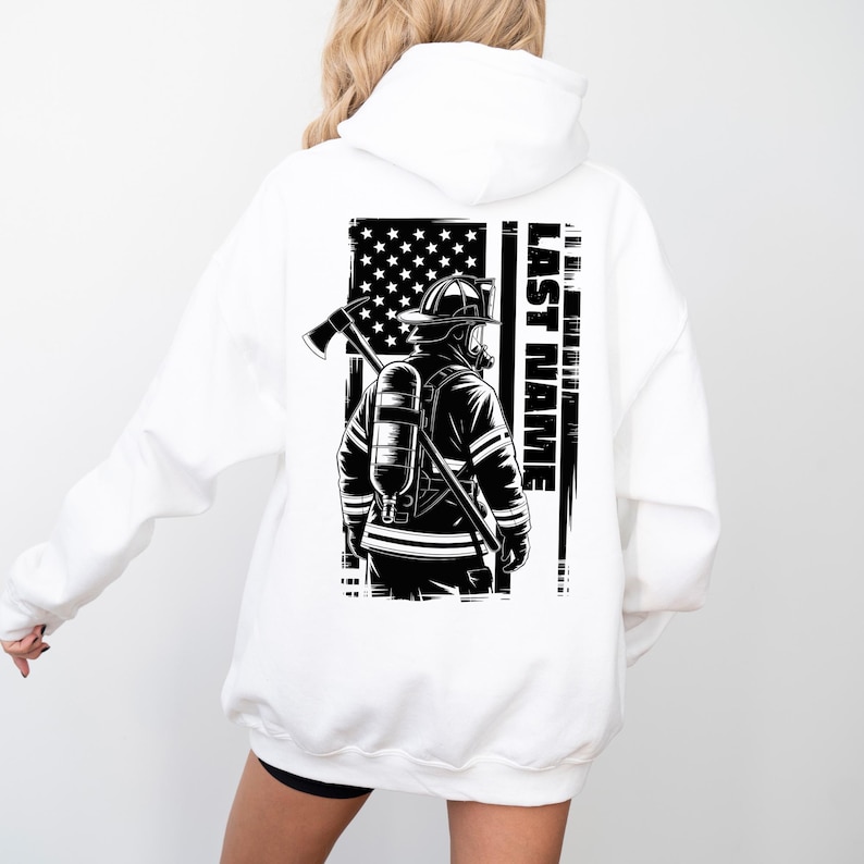 Aangepaste brandweerhoodie achternaam: zwaar brandweercadeau afbeelding 14