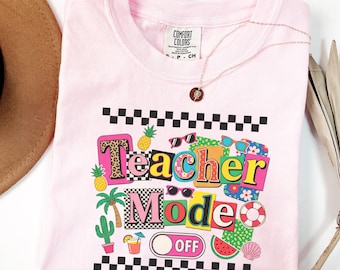 Comfort Colors Teacher Mode Off Shirt Sweatshirt, Striped Last Day Of School Tee, Teacher Summer Clothing, Gift for Teacher, Gift for Mom