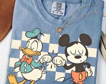 Vintage Checkered Mickey Donald Duck Comfort Colors Shirt, Funny Mickey Donald Shirt, Disney Checkered Tee, Mickey Checkered, Mickey Friends