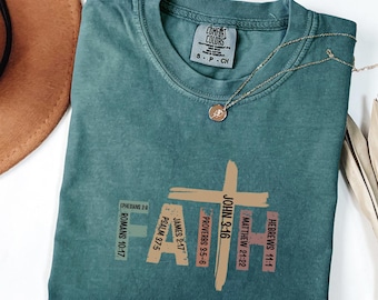 Faith Cross christelijk shirt - comfortkleuren ringgesponnen katoenen T-shirt