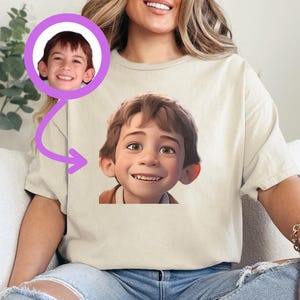 Personalisiertes Anime Porträt T-Shirt mit benutzerdefiniertem Text, Cartoon Stil Familie Zeichnung Shirt, Geschenk für Mama Tee Papa Kinder vom Foto, Ghibli Art