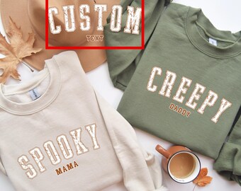 Felpa e felpa con cappuccio personalizzate per Halloween e Ringraziamento: Mamma Spettrale, Papà Inquietante, Piccola Zucca ecc.