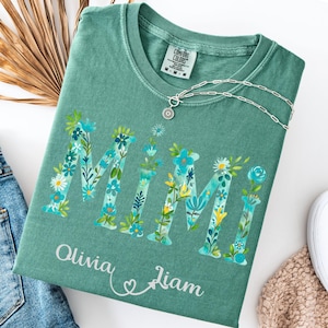 Maglietta Mimi personalizzata con i nomi dei nipoti, maglietta floreale Mimi, maglietta con regali Mimi, maglietta per la festa della mamma, maglietta con nomi personalizzati per bambini, maglietta nonna Gigi