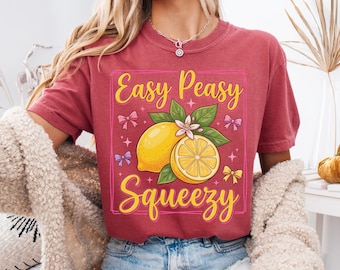 Comfort Colors® Easy Peasy Squeezy Lemon Shirt, Summer vibes Shirt, Summer Vacation Tee, Ocean Sunset Shirt, Coastal Aesthetic Shirt, Summer