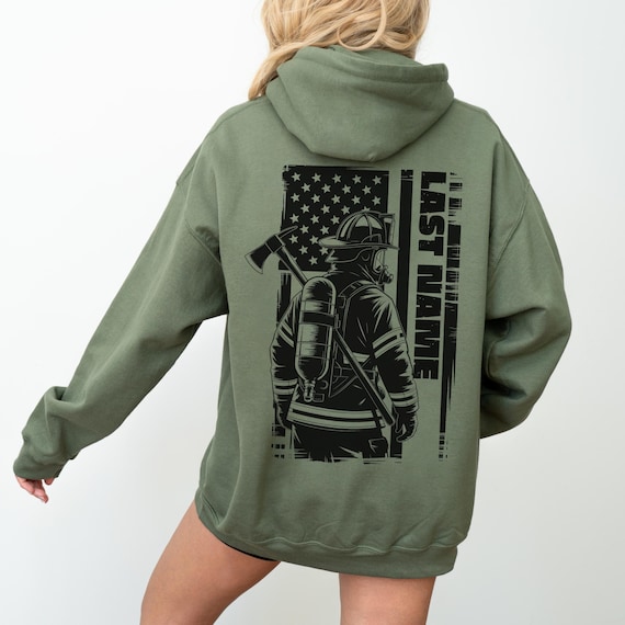 Custom Last Name Firefighter Hoodie: Heavyweight Fire Department Gift