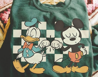 Vintage Checkered Mickey Donald Duck Sweatshirt, Funny Mickey Donald Shirt, Disney Checkered Shirt, Mickey Checkered, Mickey Friends Shirt