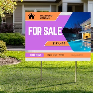 24x18 inch Personalized For Sale yard sign, Real Estate Open House Realtor Yard Sign, Advertising, Realty One, Open House Signs!