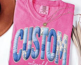 Comfort Colors® Custom Faux Patchwork Name Shirt Sweatshirt, Personalized Gift For Teacher, Kids name, School Staff, Back To School Tee