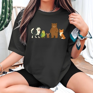 Cute Cartoon Animal T-Shirt – Husky, Parrot, Mouse, Bear & Fox Lineup | Gift for Animal Lovers