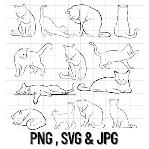 Elegant Cat Line Art\ Cute Cat\ Direct Downloads in Black & White SVG\ PNG\ jpg\ Digital Download