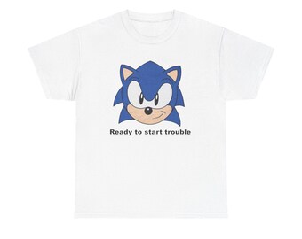 Camiseta unisex Sonic Trouble: divertida camiseta de algodón con gráficos, regalo para gamers, camiseta de dibujos animados, ropa informal, estilo retro, atuendos únicos.