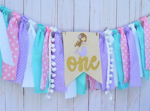 Mermaid Birthday Highchair Banner 1st Girl First Birthday Banner