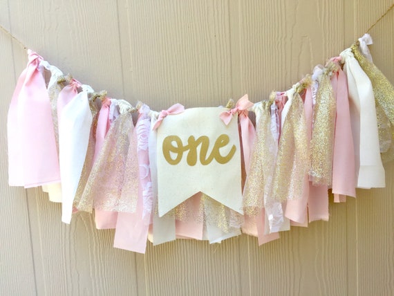 Pink Gold Pink Silver One Banner-Pink Silver Gold Highchair Banner-One Girl Highchair Banner-Gold Silver One Banner-Girl Pink Banner-One