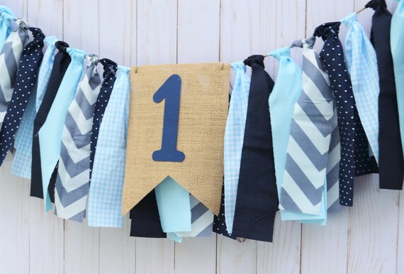 Blue 1st Birthday Highchair Banner Boy First Blue Birthday First
