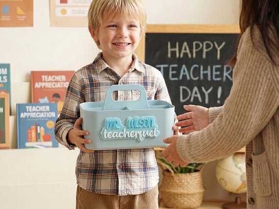 Personalised Teacher Desk Organiser, Custom Name Caddy for Classroom Supplies, Teacher Appreciation Gift, Back to School Teacher Present
